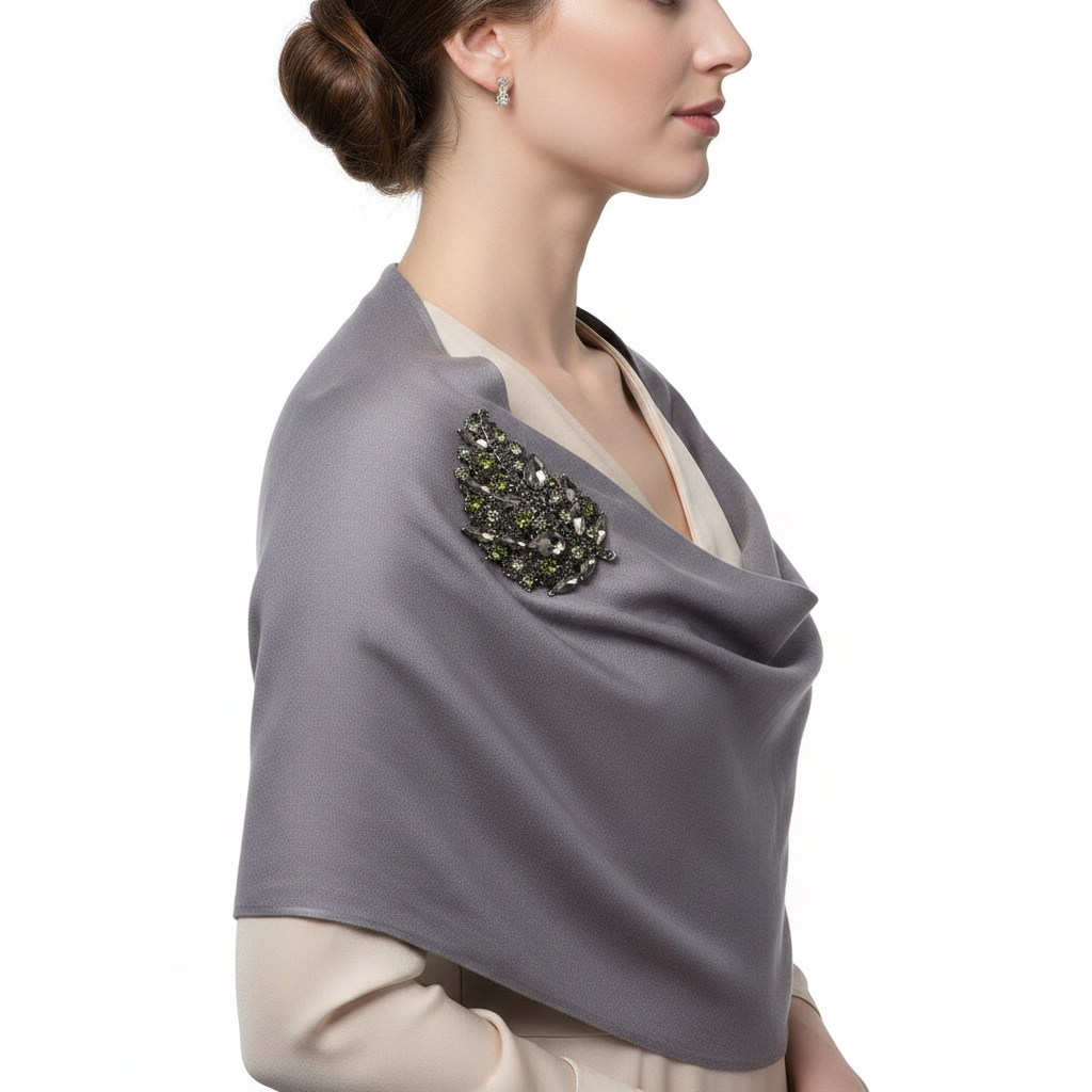Graphite Olive Brooch - Pashmina Side