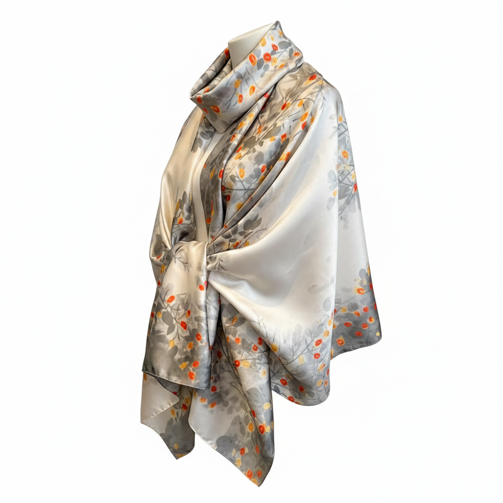 Gray Floral Scarf - Draped Side