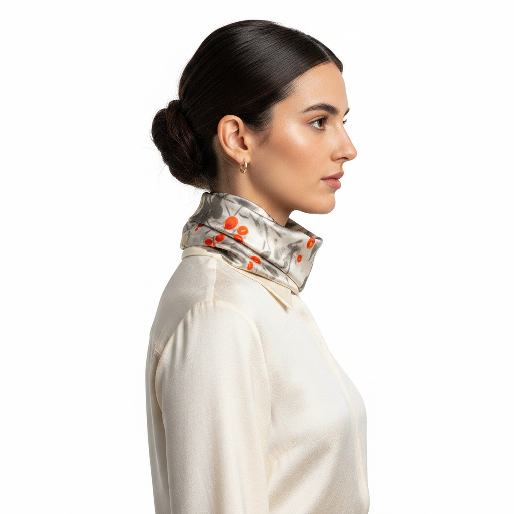 Gray Floral Scarf - Side View