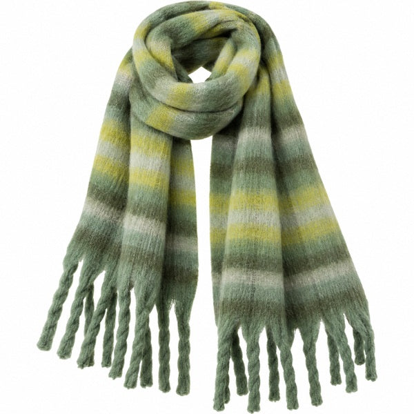 Women's Oversized Green Plaid Winter Scarf with Twisted Fringe