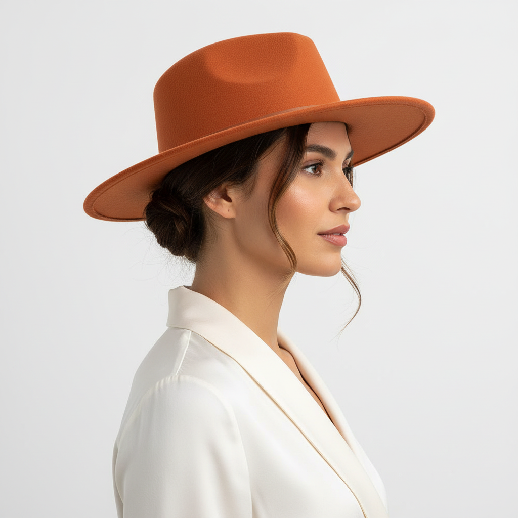 Hispanic woman wearing the Classic Panama Fedora Hat