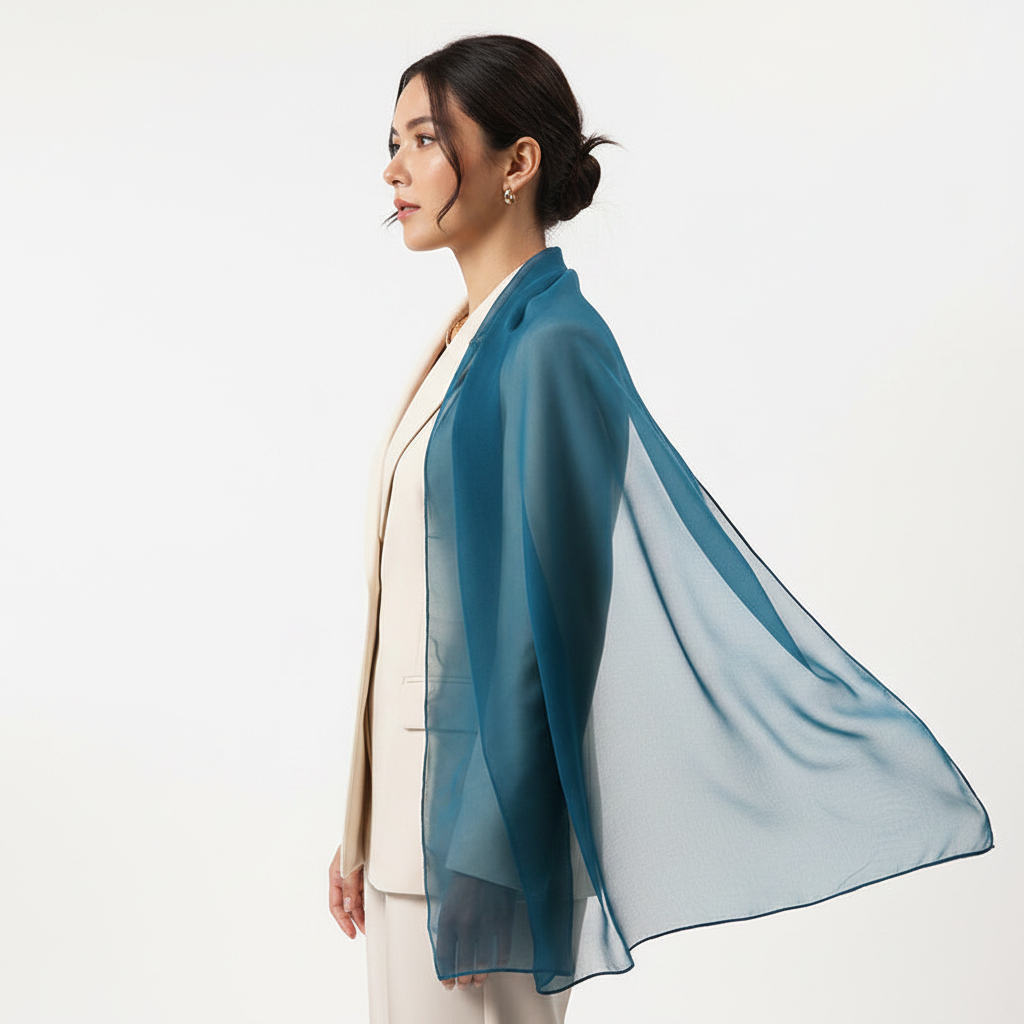 Teal chiffon scarf lifestyle side view