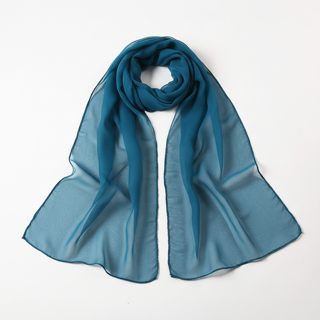 Teal chiffon scarf flat lay product shot