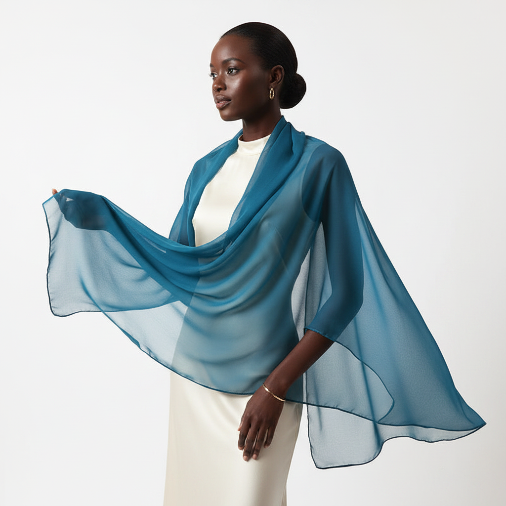 Teal chiffon scarf lifestyle front view