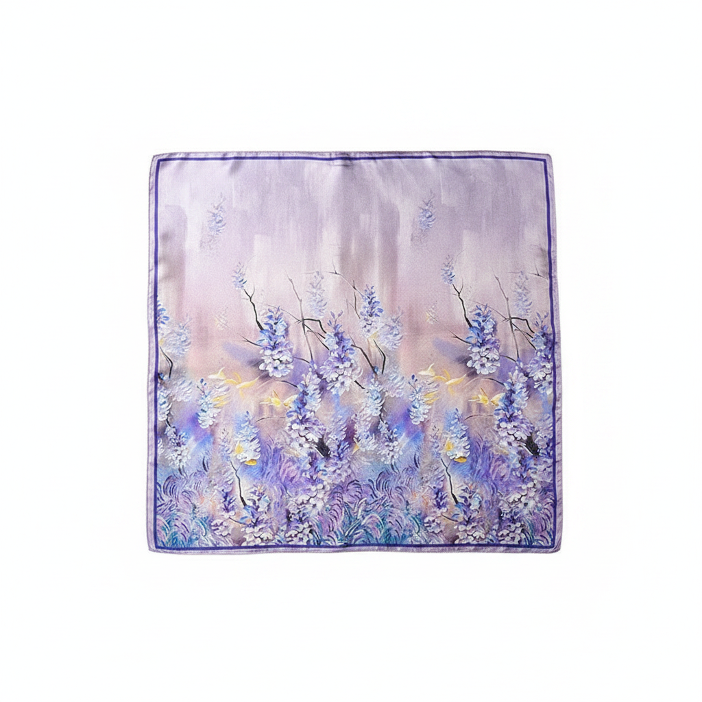 Lavender Wisteria Silk Scarf - Flat Lay Front