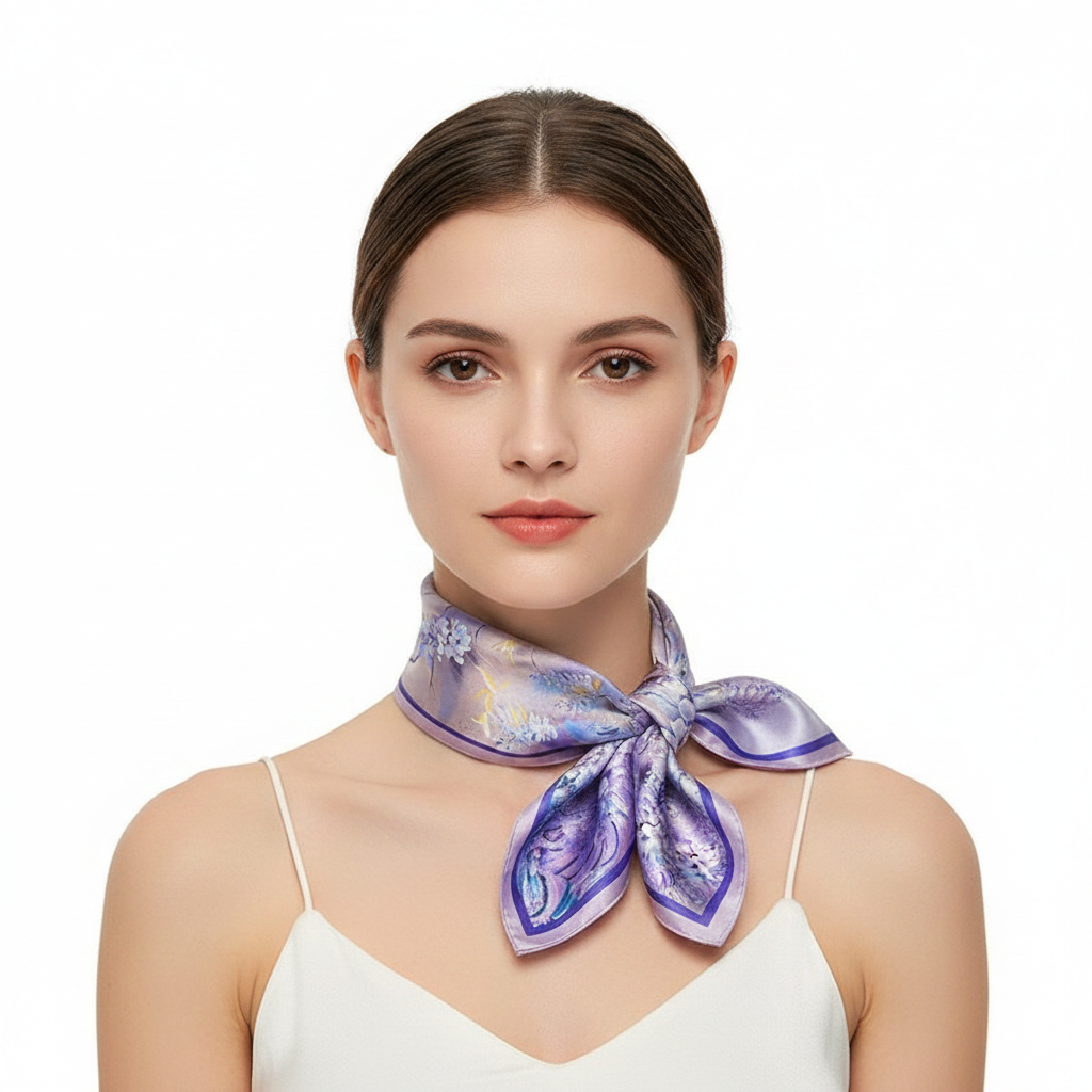 Lavender Wisteria Silk Scarf - Front Lifestyle