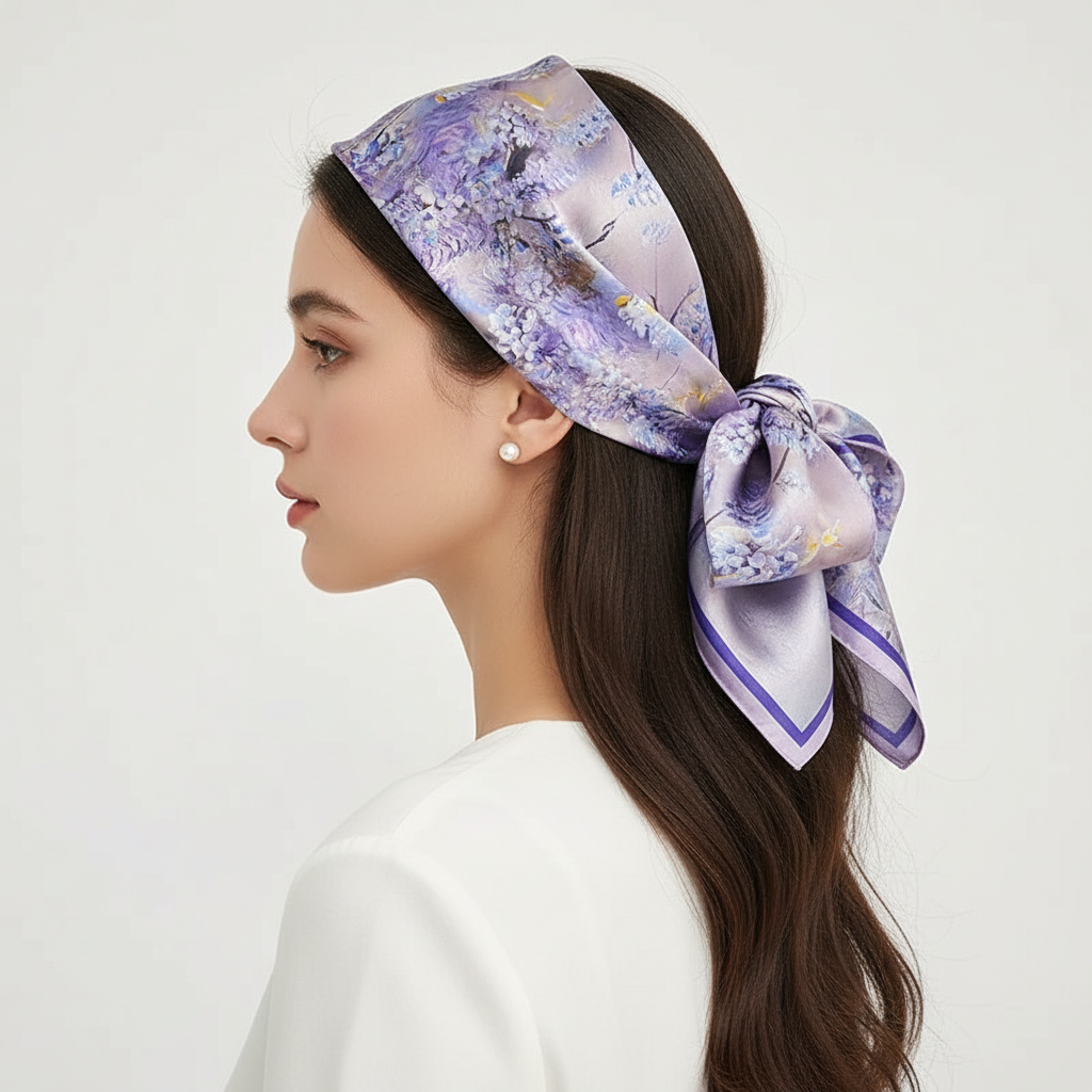Lavender Wisteria Silk Scarf - Side Lifestyle