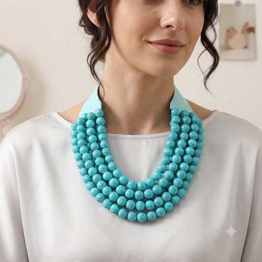 Multi Layered Beaded Faux Leather Magnetic Collar Necklace Statement Beaded Fashion Necklace