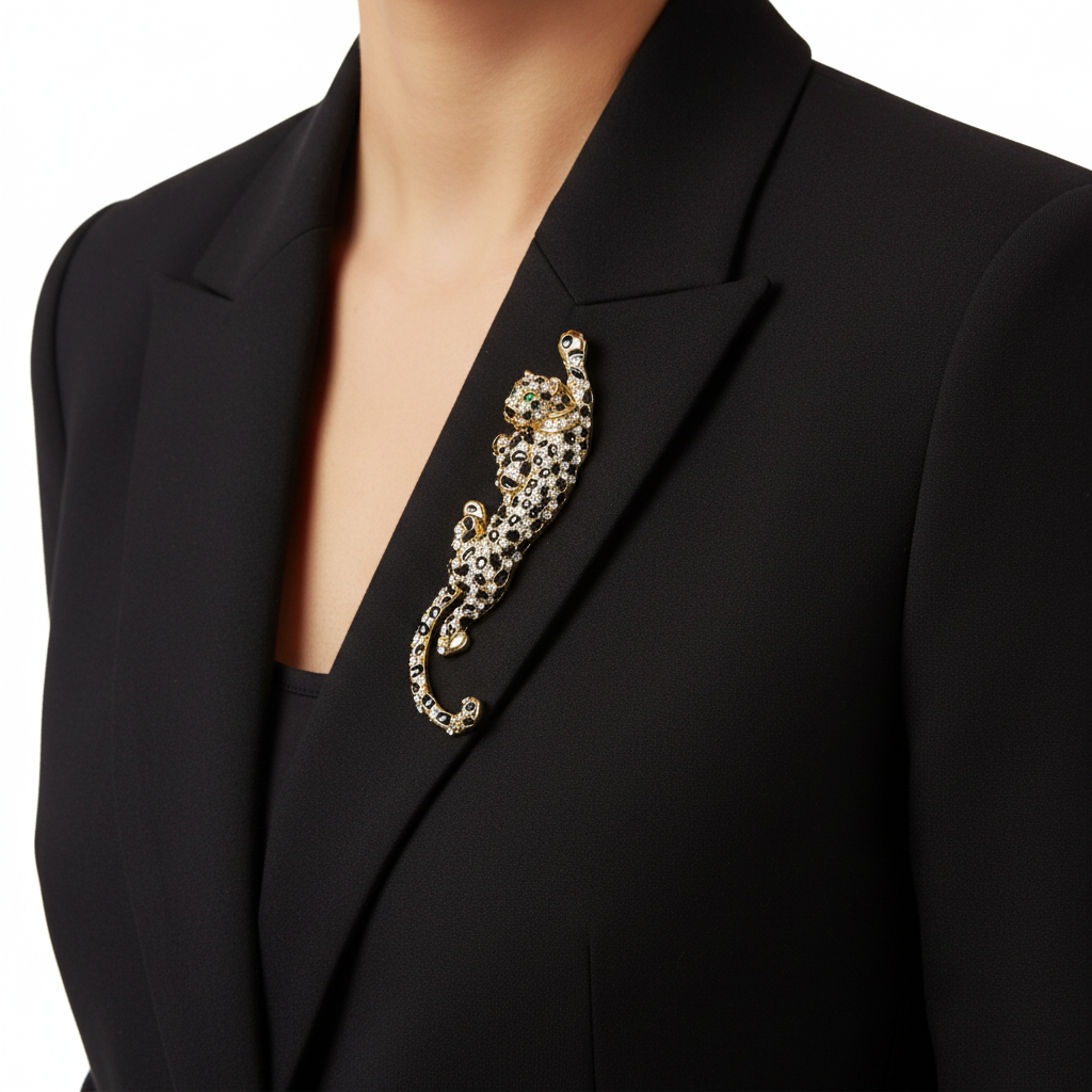 Leopard Brooch on Blazer Lapel