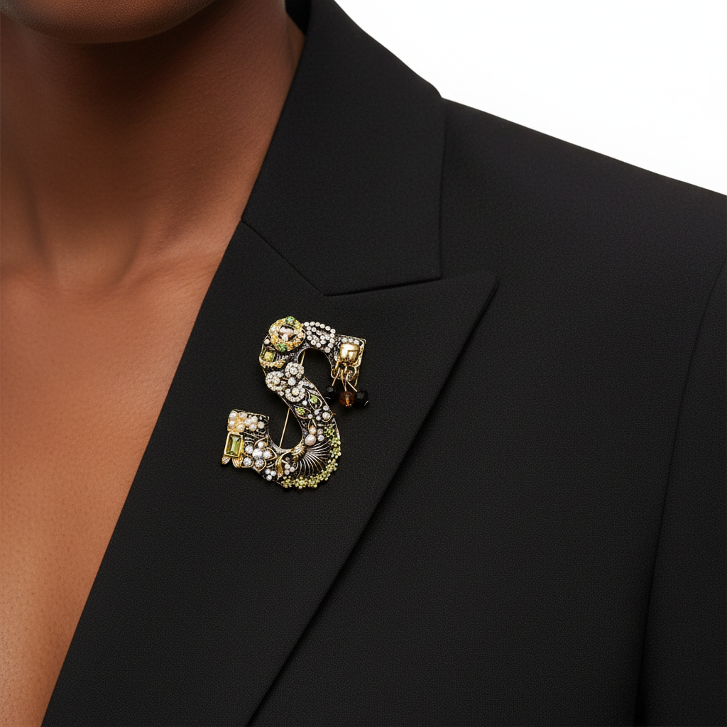 Letter S Initial Brooch Lifestyle