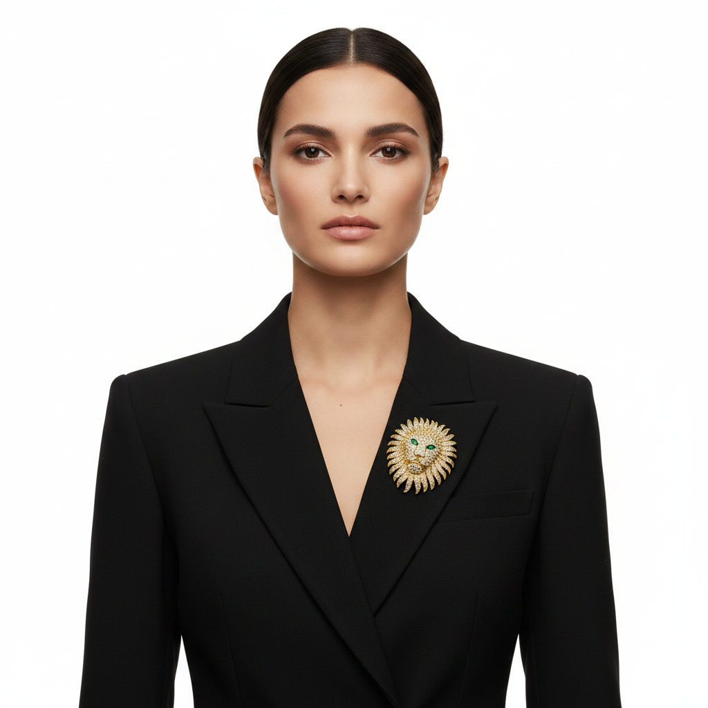 Lion Head Brooch – Front Lifestyle