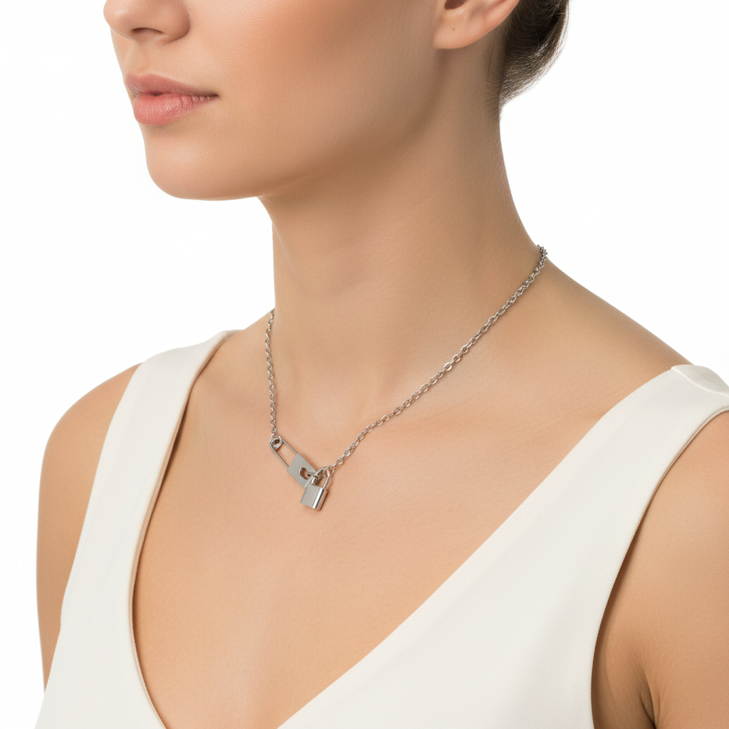 Lock Pendant Necklace — Side