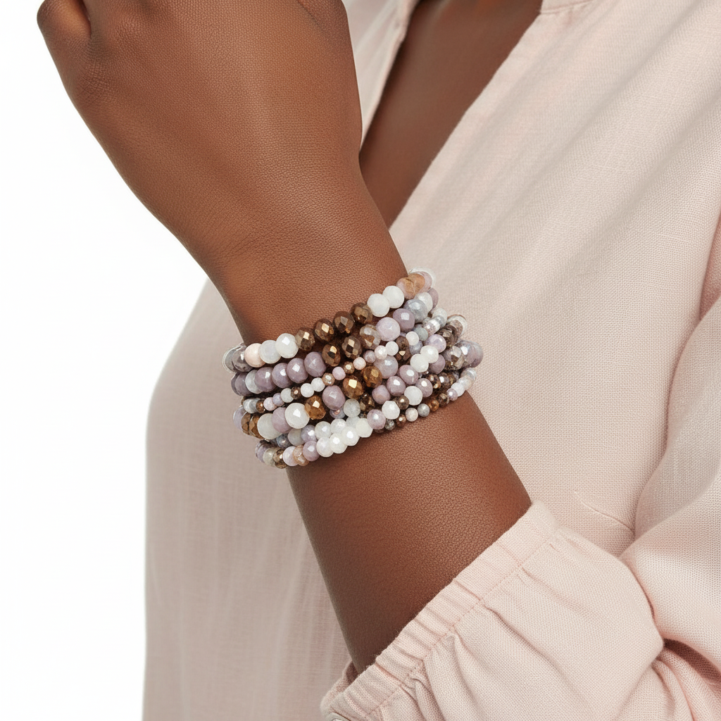 Mauve Bronze Bracelet Set – Front Lifestyle
