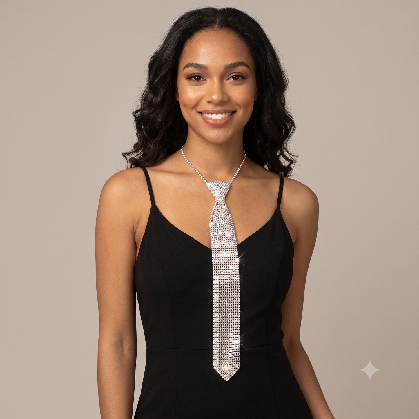 Sparkling Rhinestone Necktie Necklace Silver Tone Crystal Statement Choker