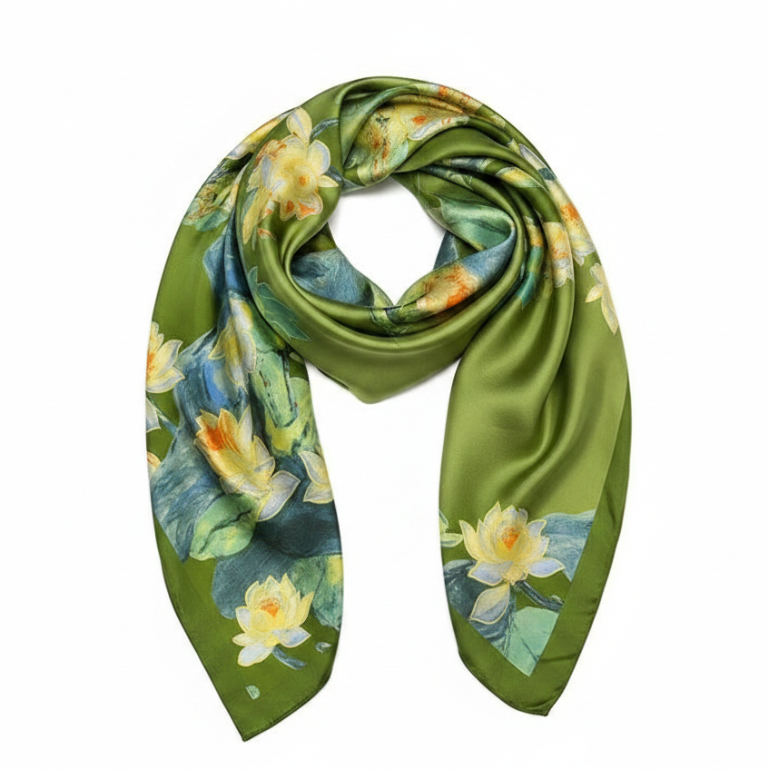 Olive green lotus scarf product shot