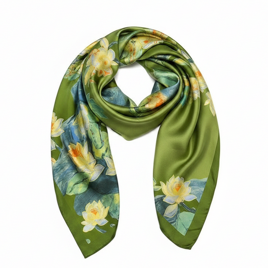 Olive green lotus scarf product shot
