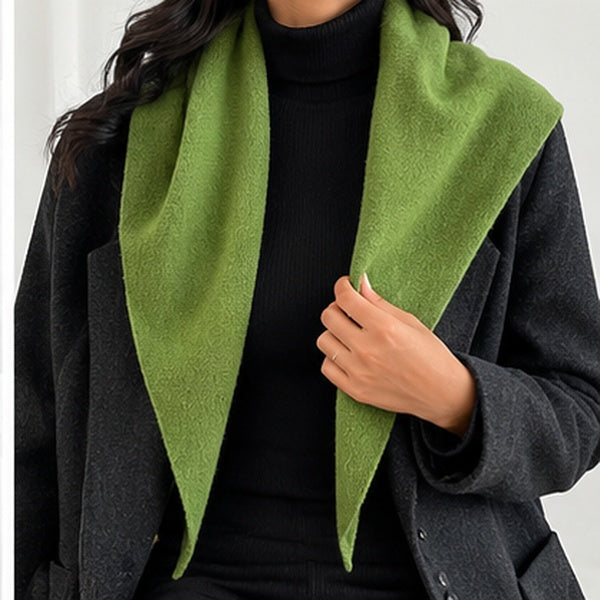 Green 100% Wool Triangle Scarf for Women