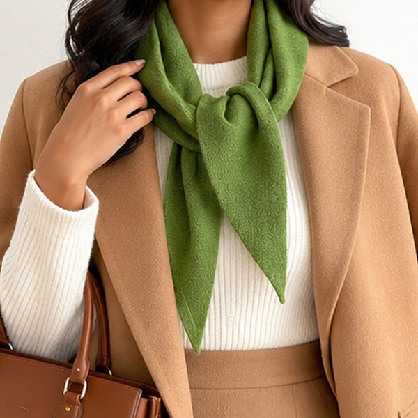 Green 100% Wool Triangle Scarf for Women