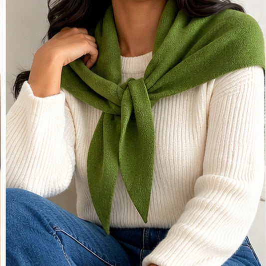 Green 100% Wool Triangle Scarf for Women
