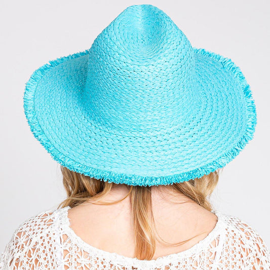 Frayed Edge Solid Straw Sun Hat Wide Brim Beach & Travel Packable Hats