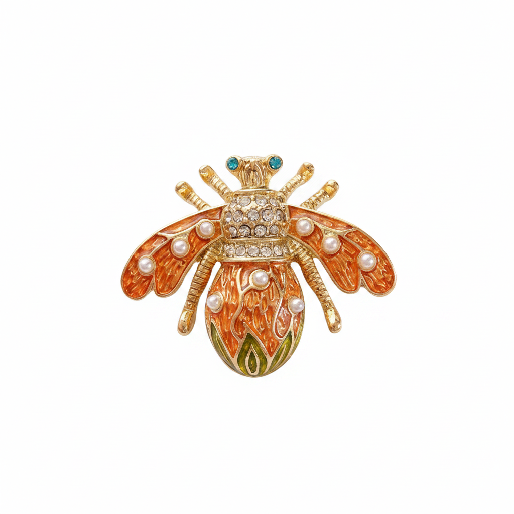 Orange bee brooch product shot