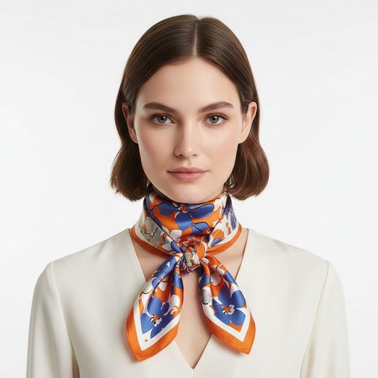 Orange Blue Floral Scarf – Front Lifestyle