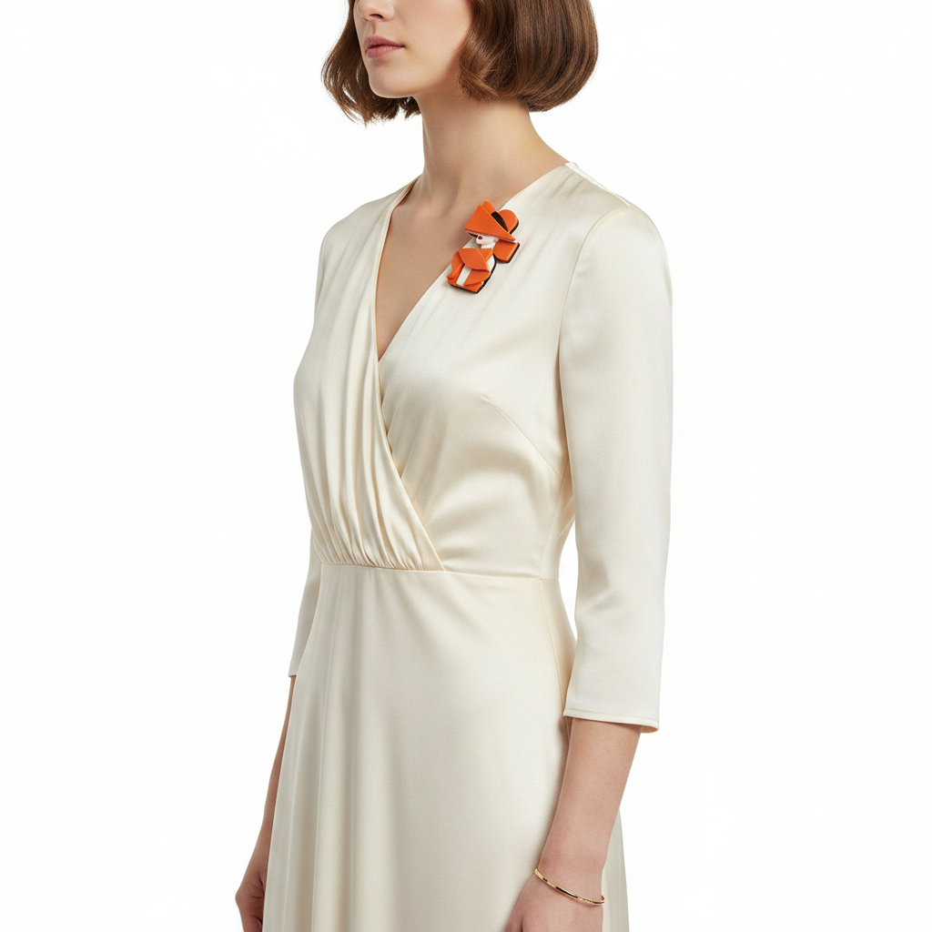 Orange on silky dress - side