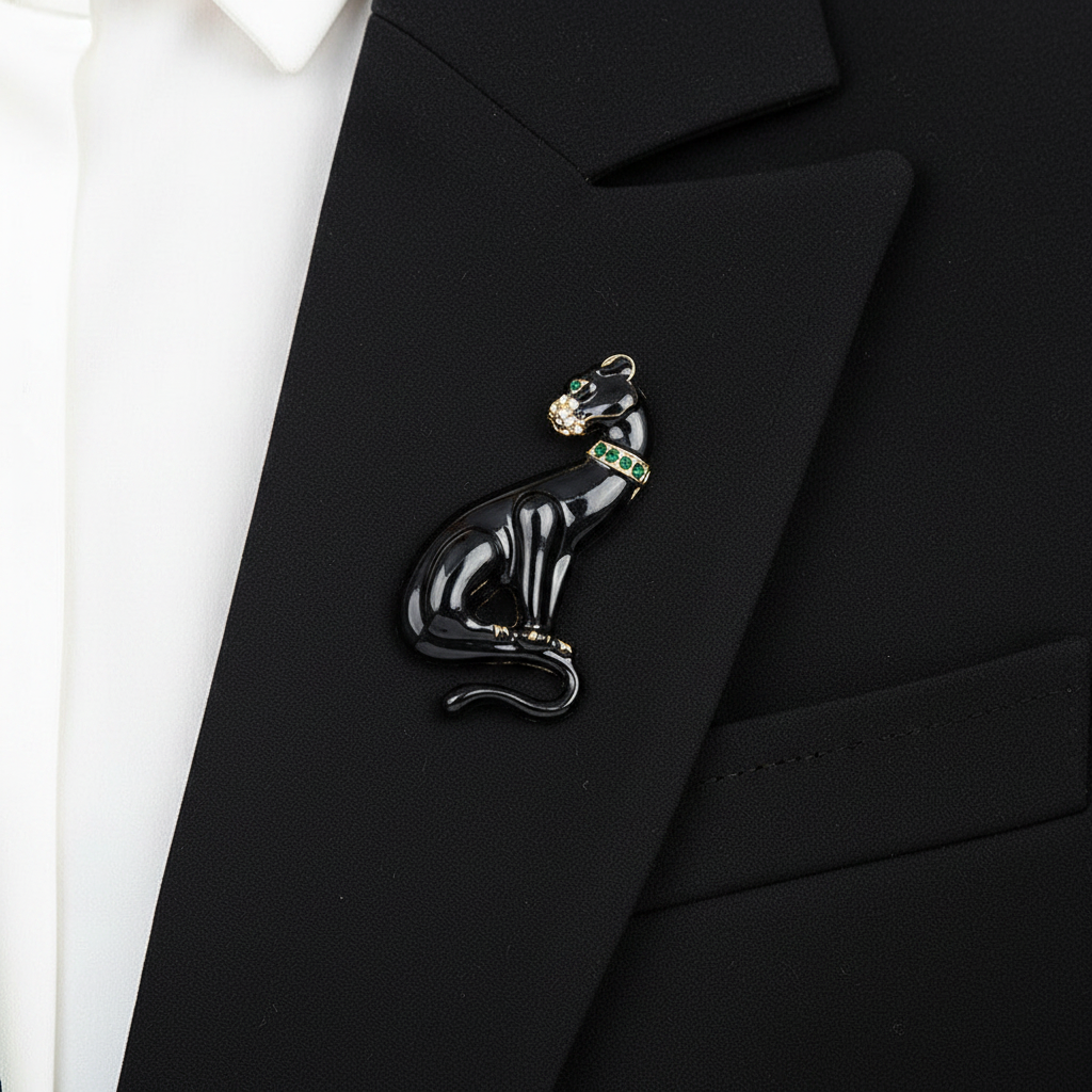 Panther Brooch on Black Blazer Lapel