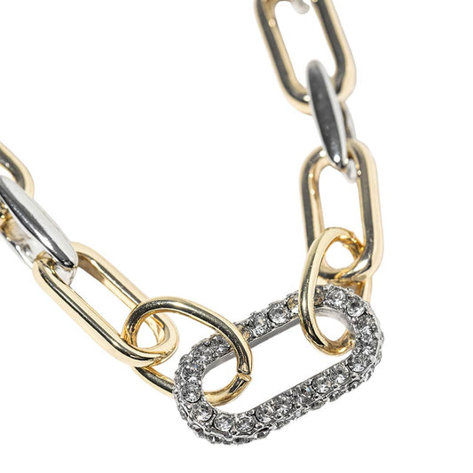 Two-Tone CZ Pavé Chunky Paperclip Chain Necklace | Gold & Silver Statement Link