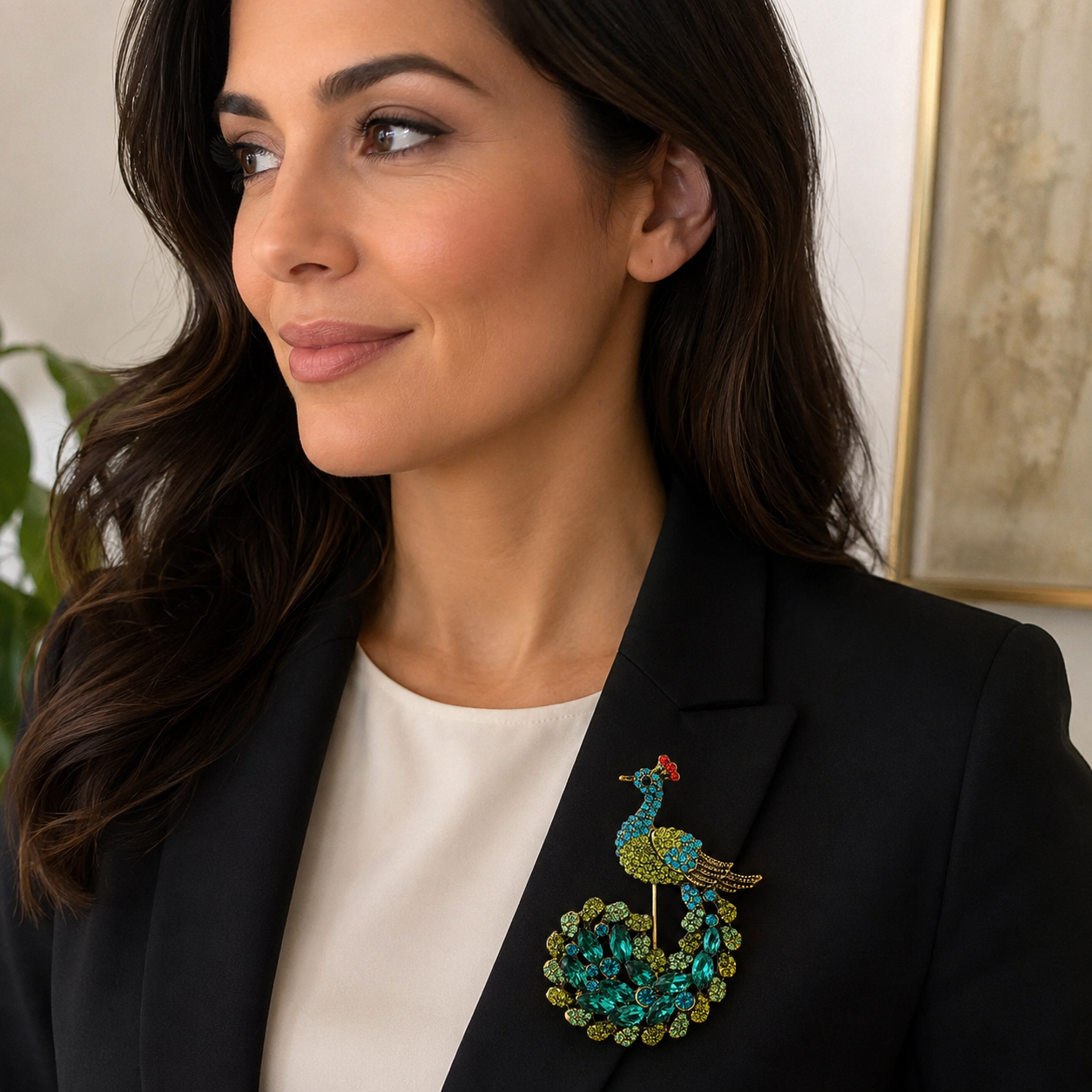 Peacock Crystal Rhinestone Brooch Pin – Vintage Statement Jewelry for Women