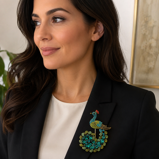 Peacock Crystal Rhinestone Bird Brooch Pin – Vintage Style Statement Jewelry
