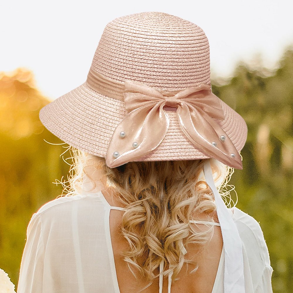 Bow Sun Pearl Adorned Bow Straw Sun Hat – Hautefull