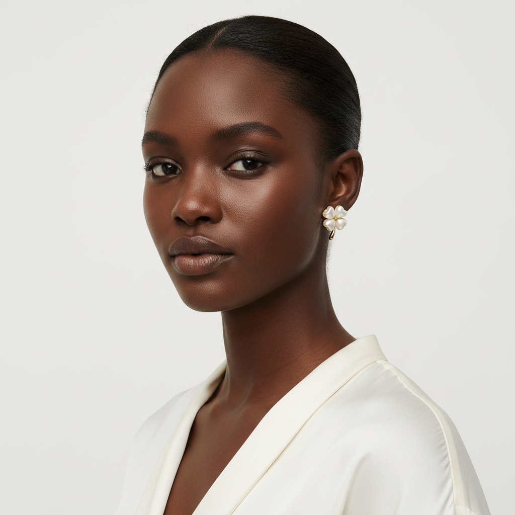 Pearl Clover Studs - Front Lifestyle