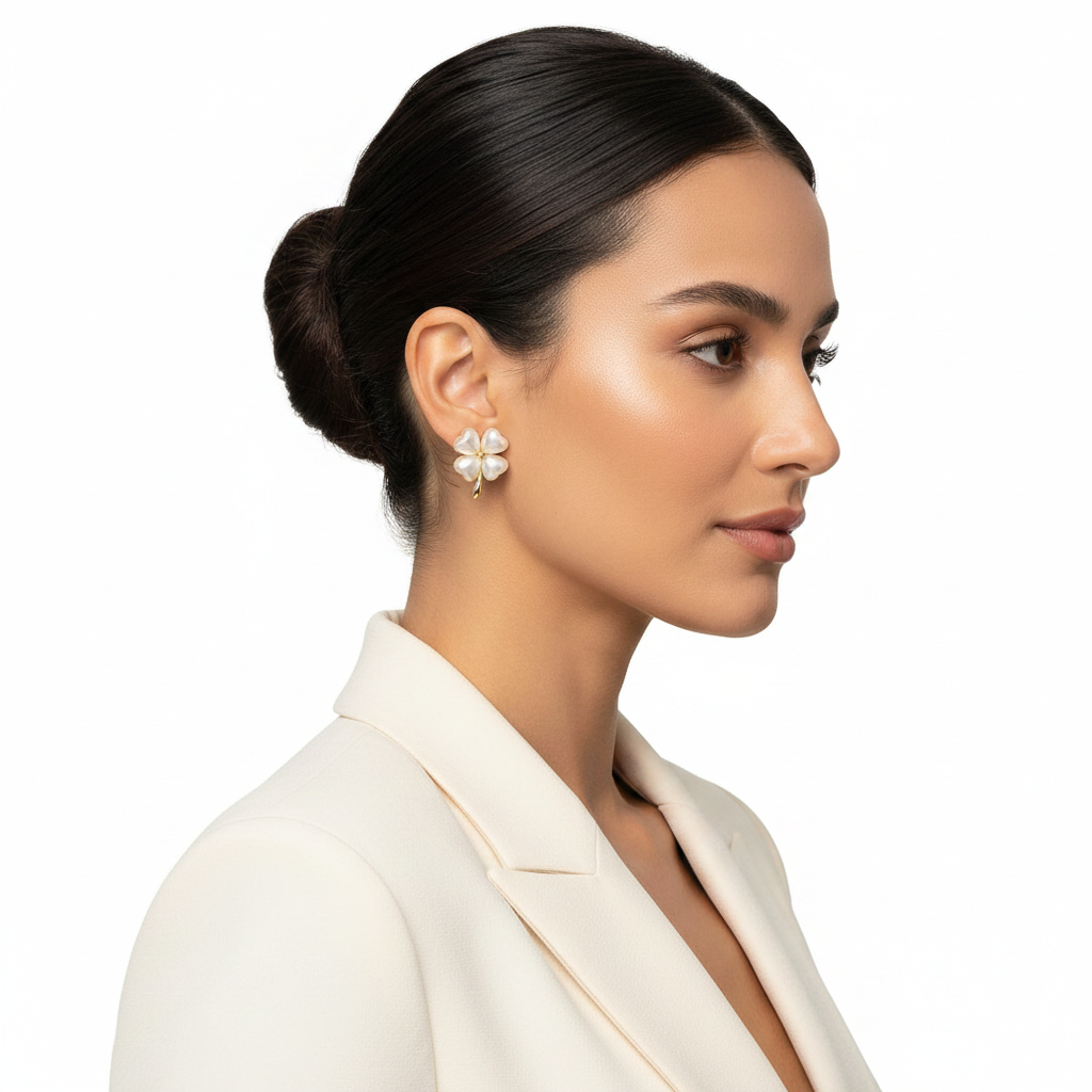 Pearl Clover Studs - Side Lifestyle