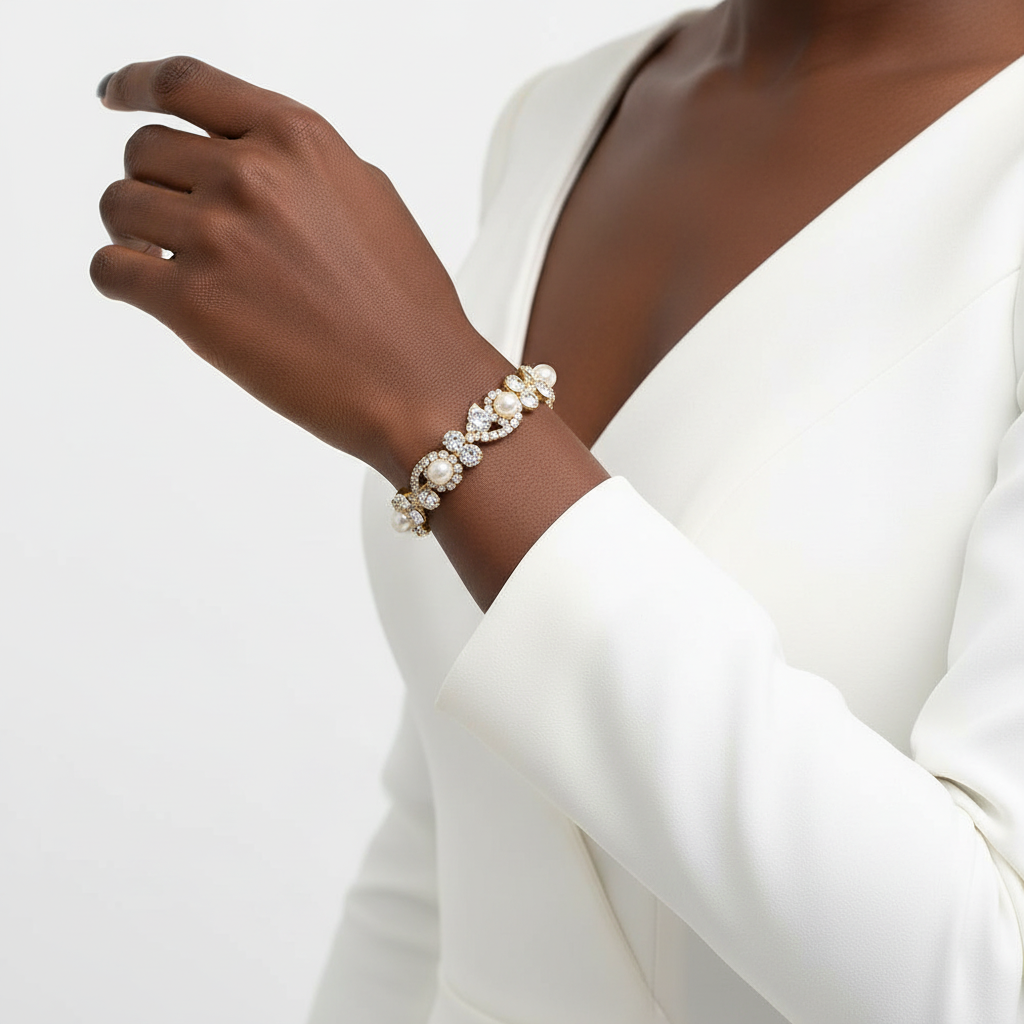 Pearl Crystal Vine Bracelet – Front Lifestyle
