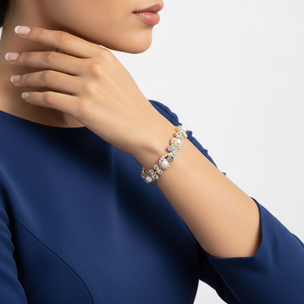 Pearl Crystal Vine Bracelet – Side Lifestyle