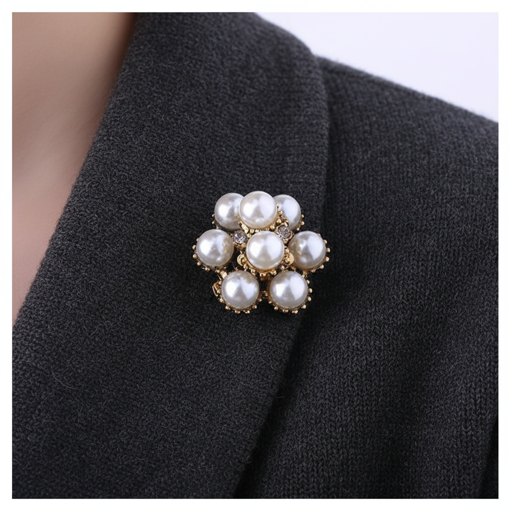 Pearl Flower Brooch Close-Up