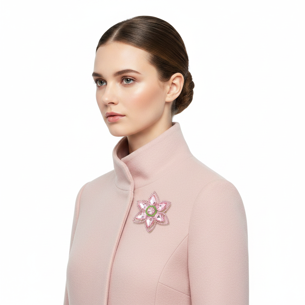 Pink Crystal Flower Brooch - Side Coat