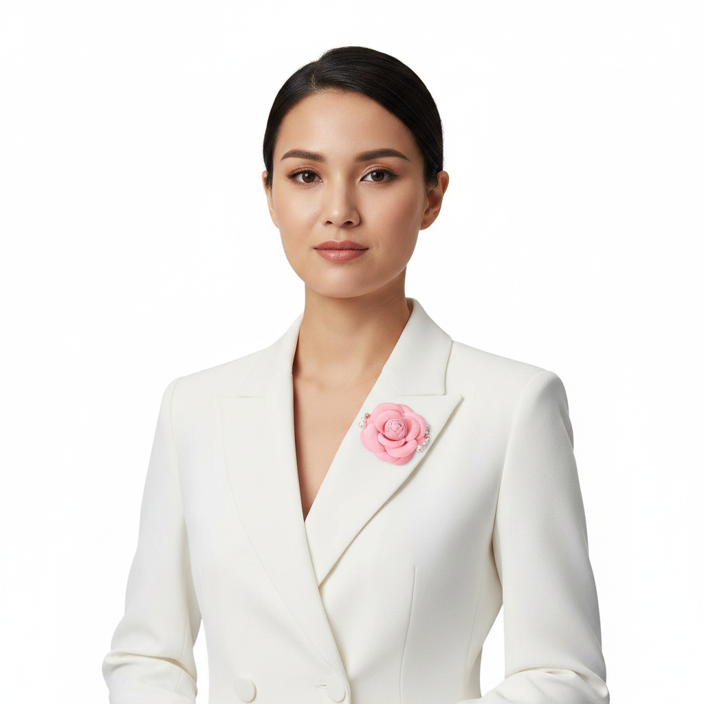 Pink Felt Rose Brooch on Blazer Lapel