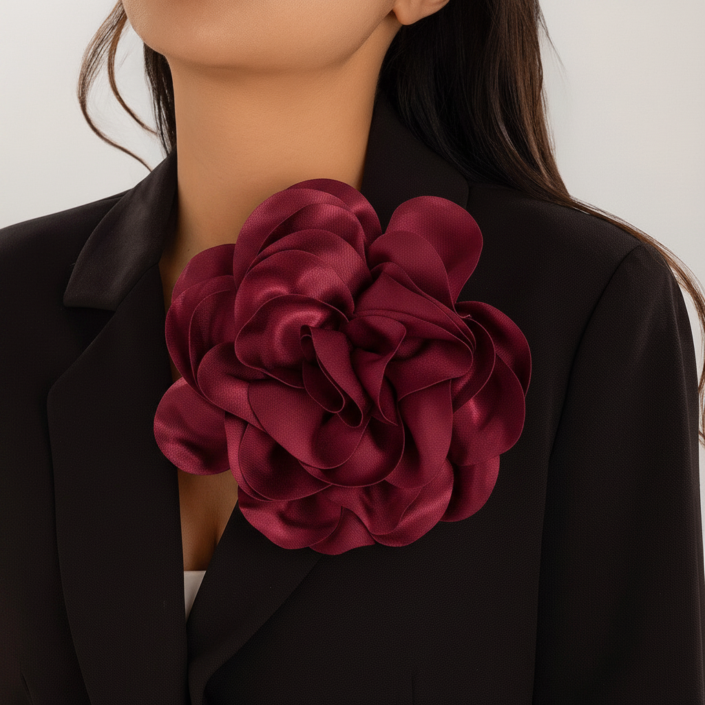 Pink Satin Rose Brooch Lifestyle