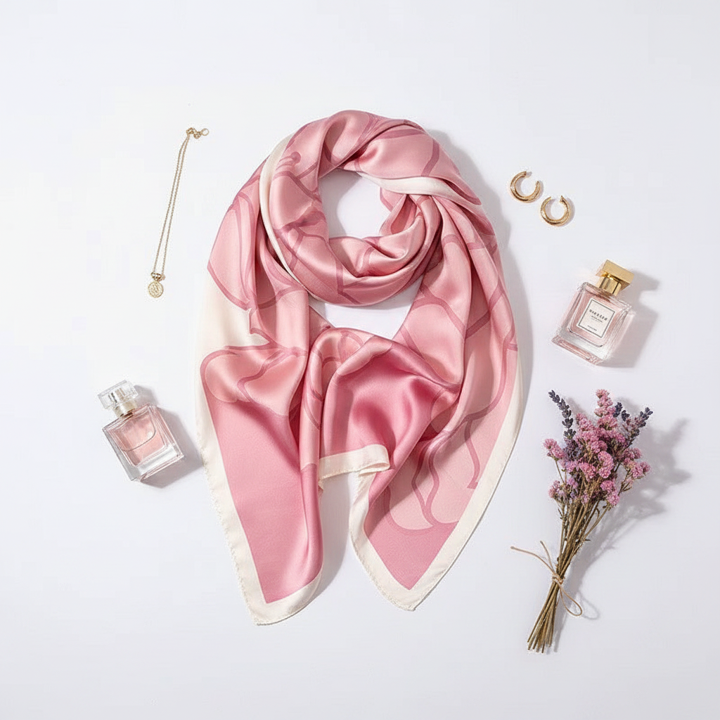 Pink scarf flat-lay