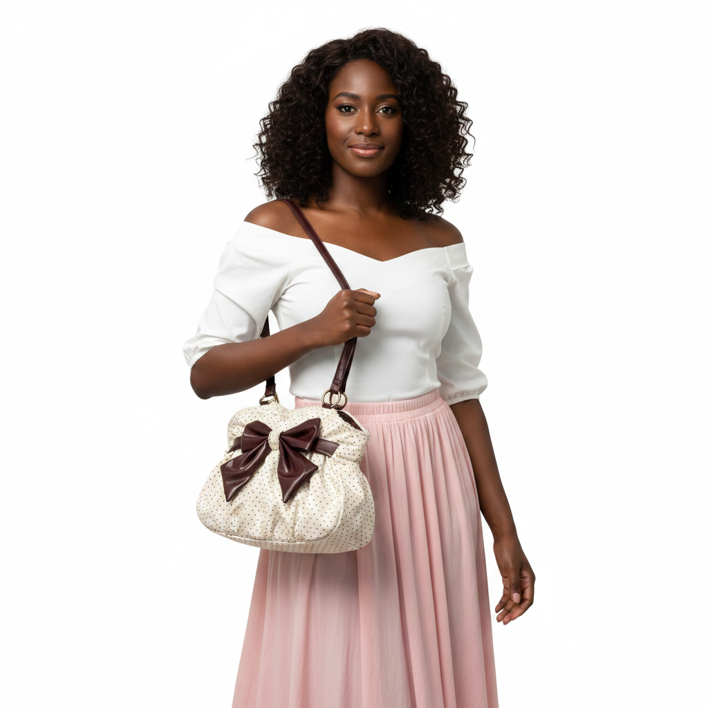Polka Dot Bow Bag Front Lifestyle