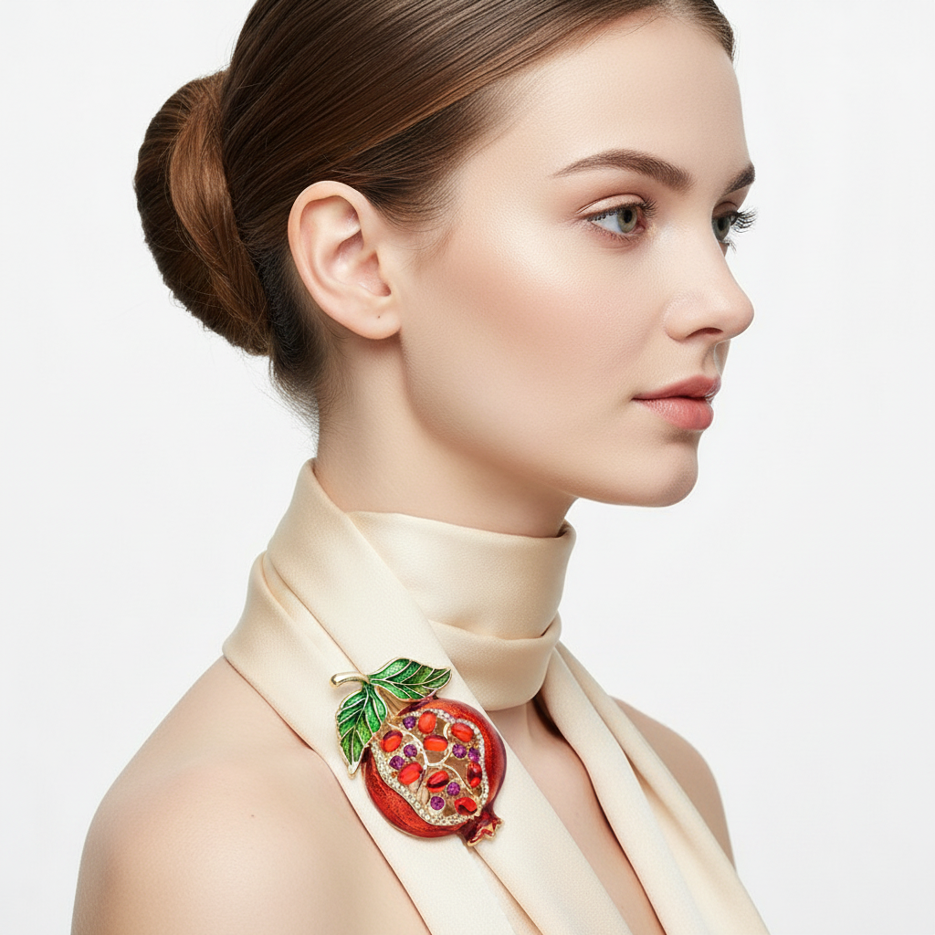 Pomegranate Brooch on Scarf