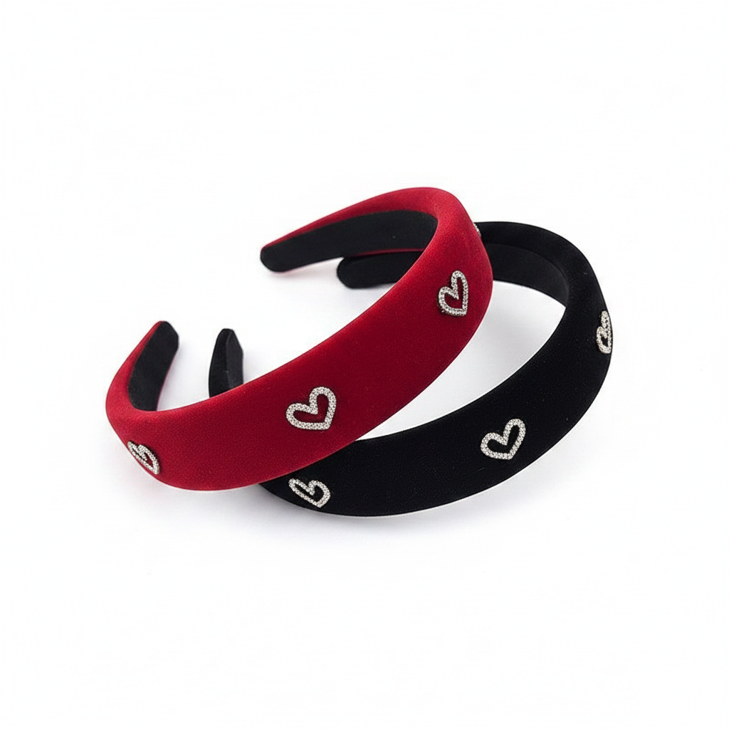 Red Black Heart Headband Duo