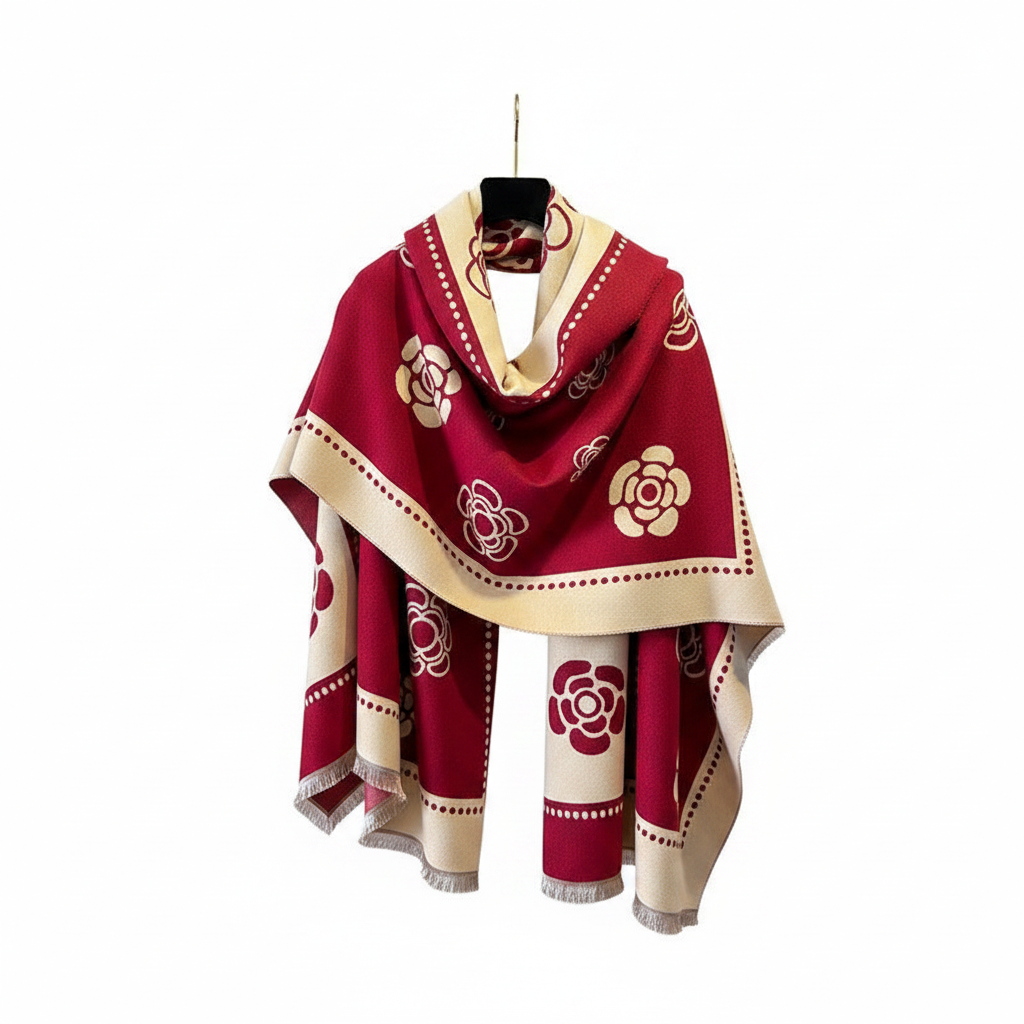 Red Camellia Scarf Draped
