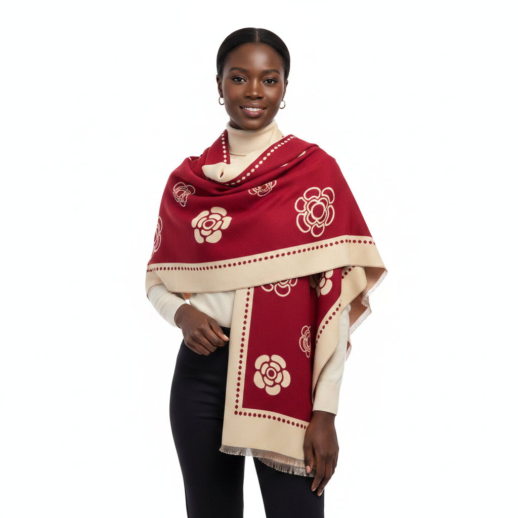 Red Camellia Scarf Lifestyle Front