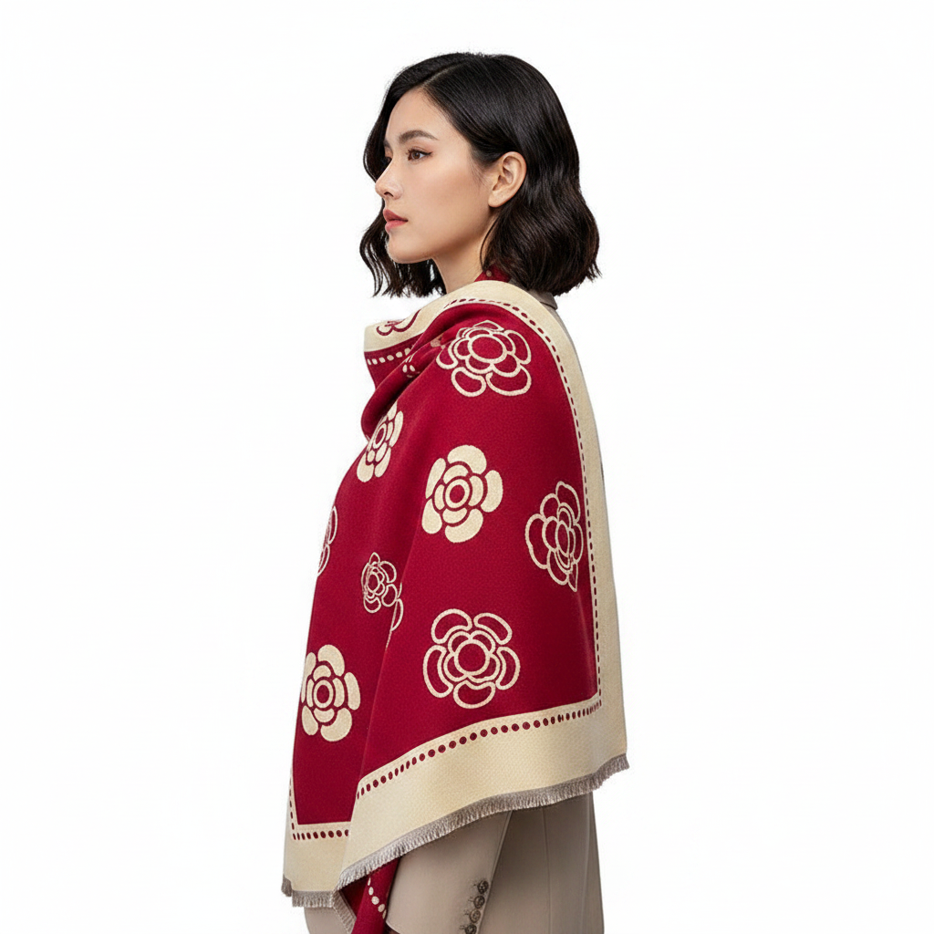 Red Camellia Scarf Lifestyle Side