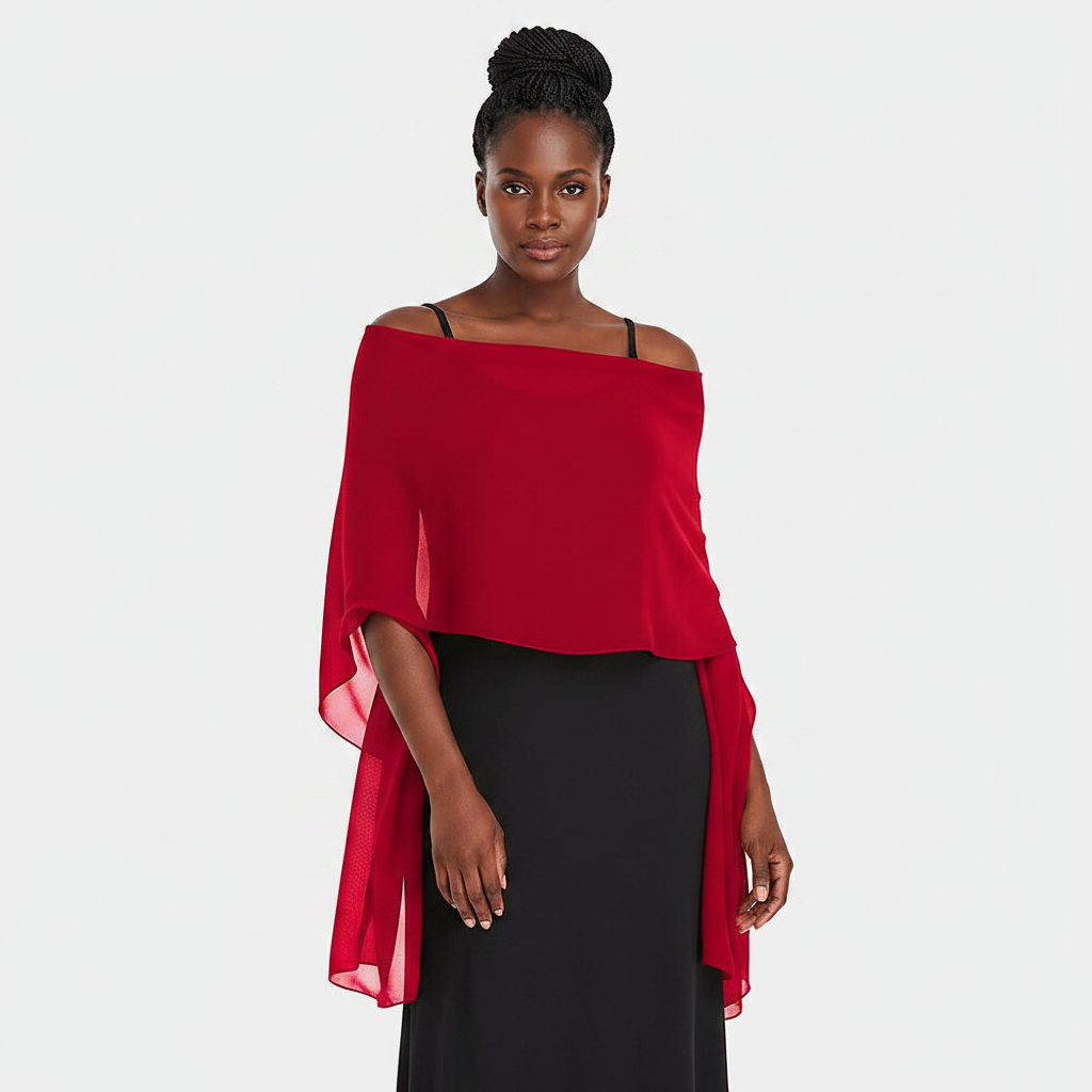 Red Chiffon Shawl Front