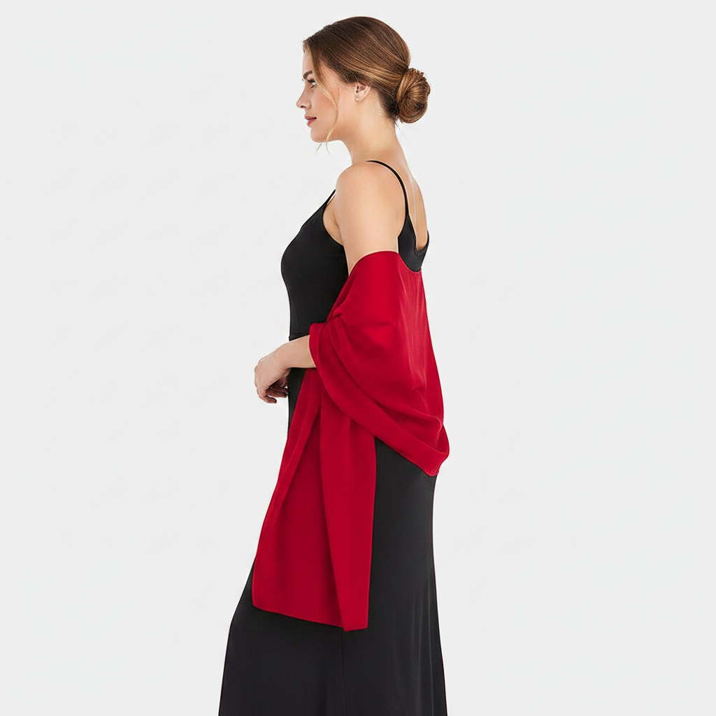Red Chiffon Shawl Side
