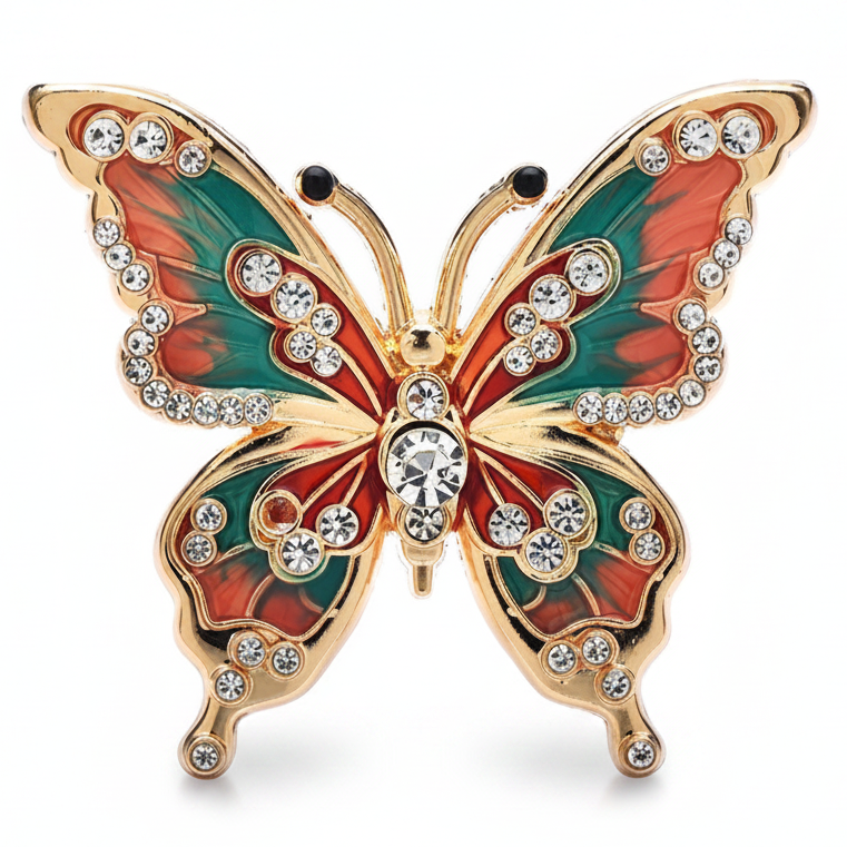 Red green butterfly brooch